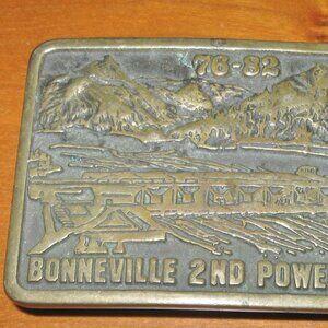 76-82 Bonneville 2nd Powerhouse Anacortes Brass Belt Buckle Emboss Handmade USA